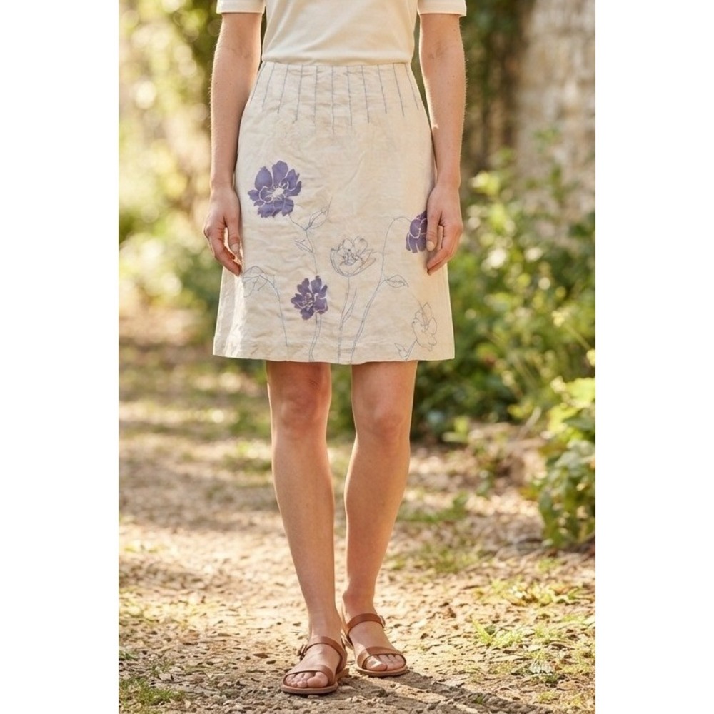 Garnet Hill Linen Blend Floral Embroidered A-Line Skirt Size 6 Petite Spring